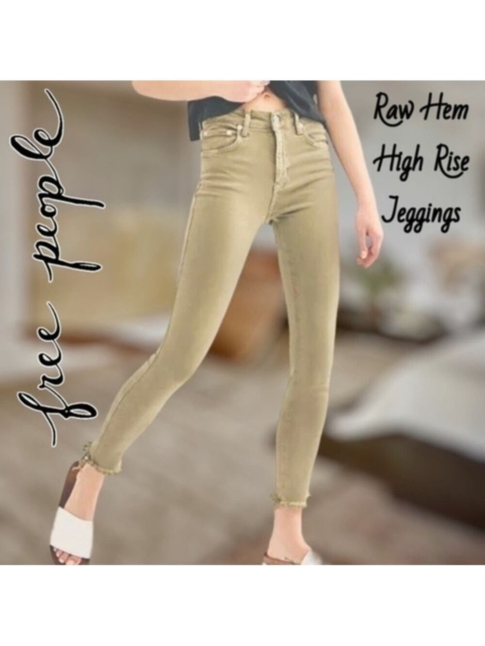 FREE PEOPLE Raw Hem Stretch Denim Skinny High Rise Jeggings/Sage/sz.30 NWT